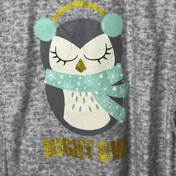 NWT Yarn & Sea Ultra-soft Gray Fleecy Night Owl Penguin Pajama Set Size XL - Picture 4 of 10